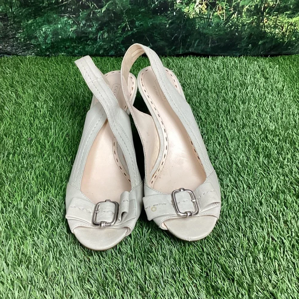 COACH Ciara Cream Leather Wedge Heel Sandals 10b